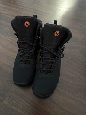 Merrell Black Lace-Up Hiking Boots with Orange Logo